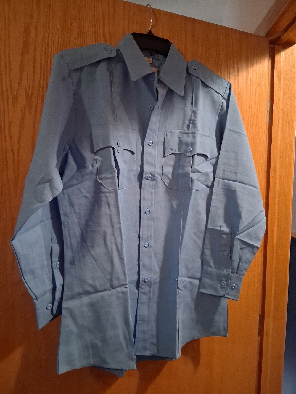 light blue, long-sleeve uniform shirt (Style: LS07), First Class Brand, Medium
